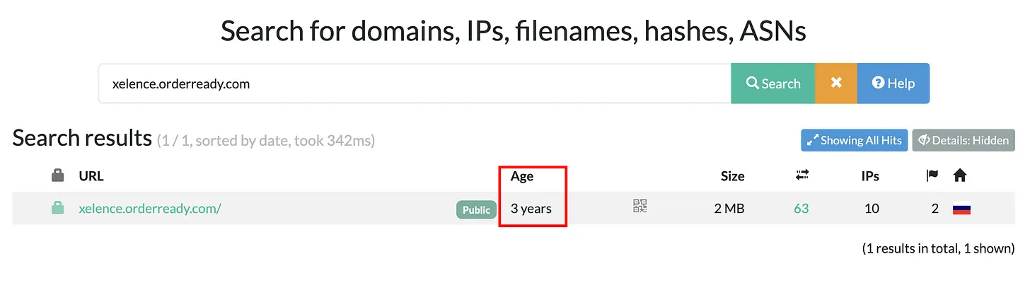 URLScan result indicating started at least in 2024