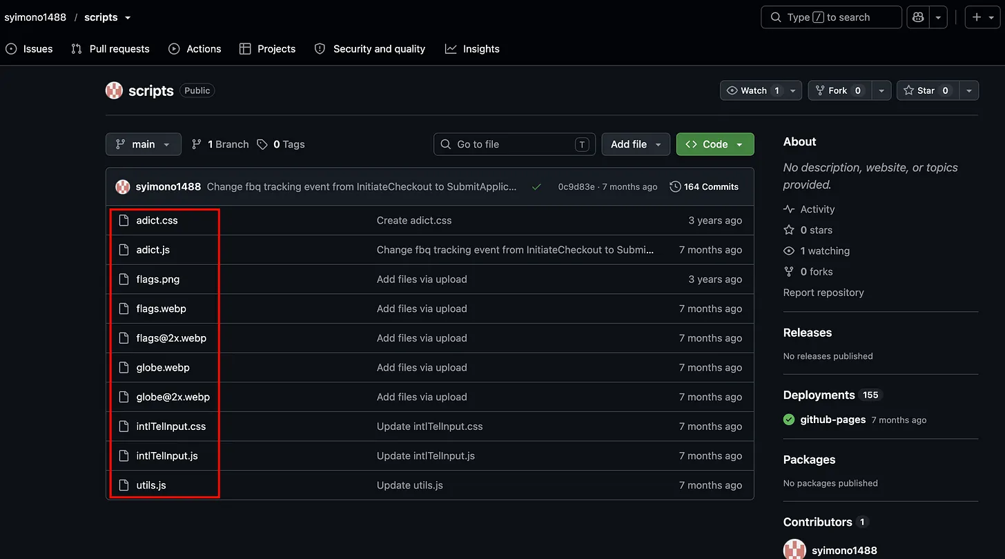 Public syimono1488/scripts repository containing reusable lead-form logic used across the campaign ecosystem